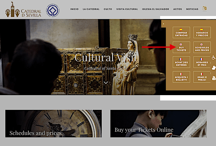 セビリア大聖堂サイトのチケット購入画面画像